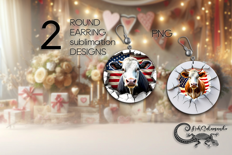 Cow & wall | Round earring Sublimation design PL