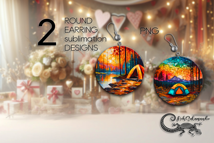 Tent in forest | Round earring sublimation design PL3