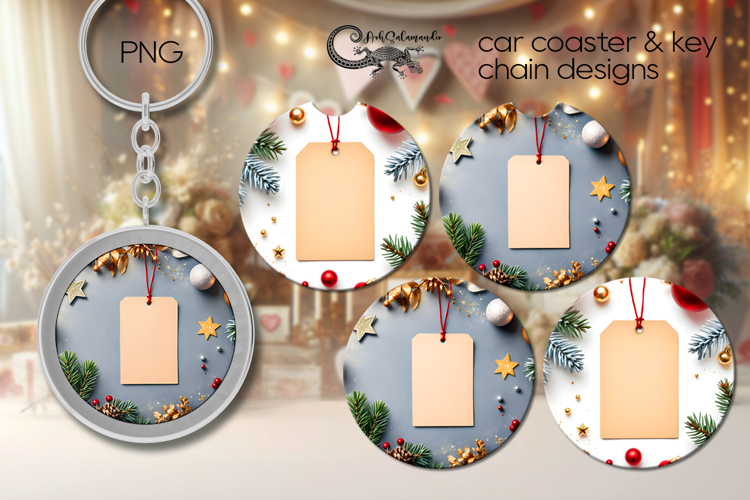 Christmas flatlay | xmas Car coaster & key chain design P3