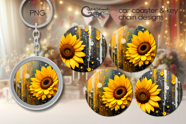 3D Flowers | car coaster & key chain sublimation designs PL3