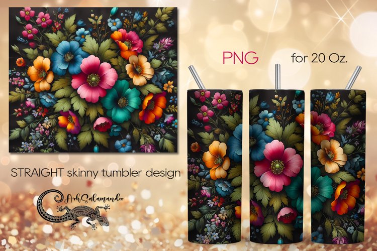 Flowers, black background | tumbler Sublimation design PLUS3