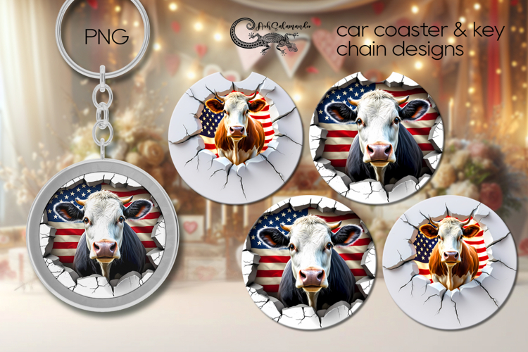 Cow & wall | style Car coaster & key chain sublimation PL3