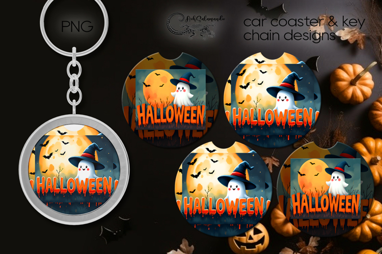 Cute ghost 2 | Halloween Car coaster & key chain design P3