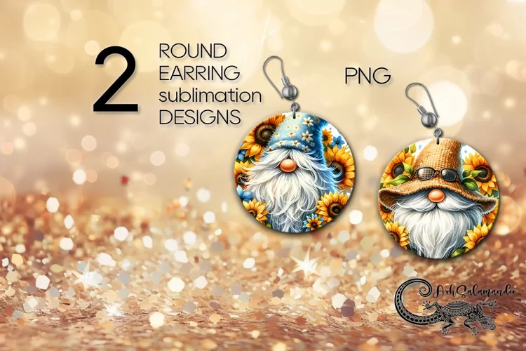 Gnome & Sunflowers | Round earring Sublimation design PLUS