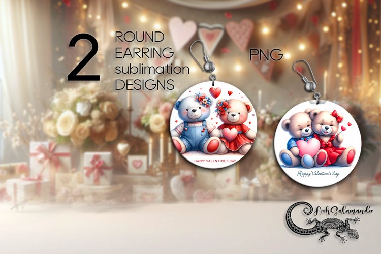Valentine teddy bear | valentine Round Earring Sublimation P example image 1