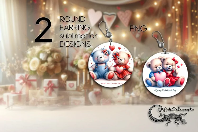 Valentine teddy bear | valentine Round Earring Sublimation P