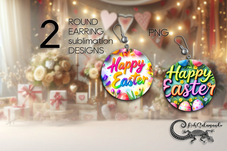 Happy Easter | Spring Round Earring Sublimation design PL3