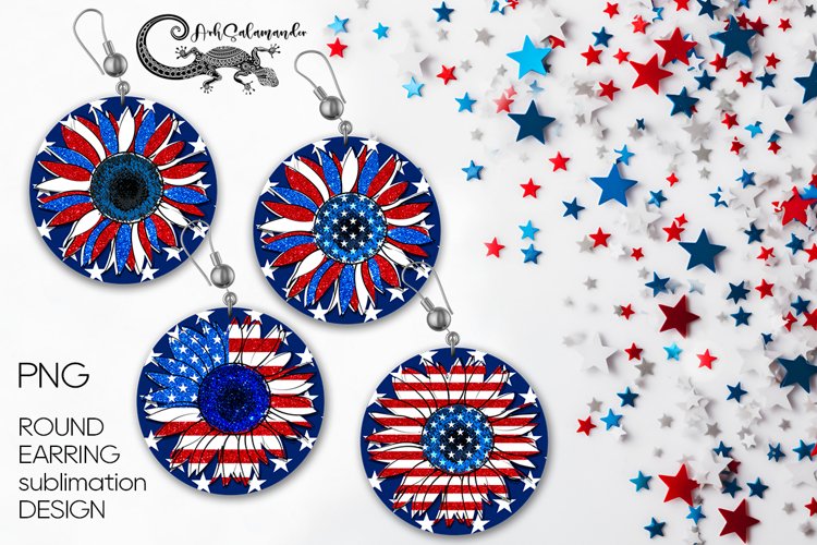 Patriotic USA | Sublimation round earring design PLUS3