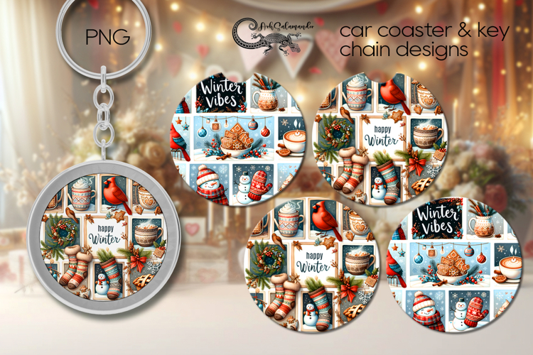 Christmas vibes | winter Car coaster & key chain deisgn PL3