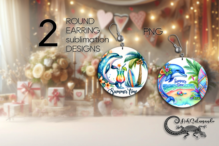 Beach, summer time | Sublimation round earring design PL3