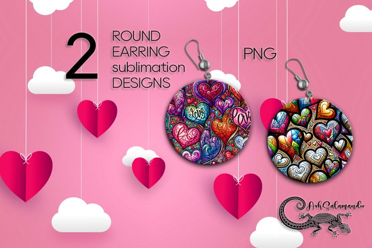 Valentine hearts shabby chic | Sublimation round earring P3