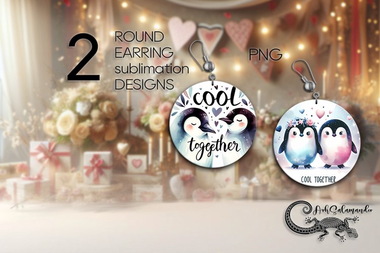 Valentine animals | penguin Round Earring sublimation design