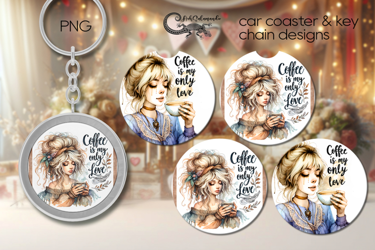 Coffee girl | Car coaster & key chain sublimation design PL3