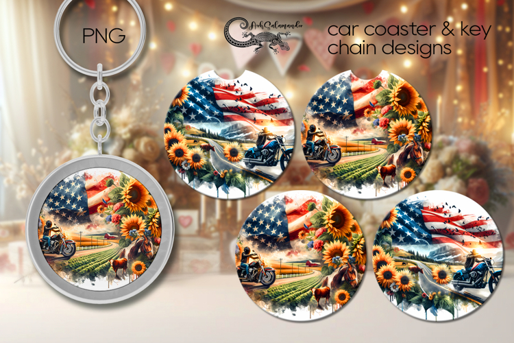 Motorcycle patriot | Bike Car coaster & key chain design PL3