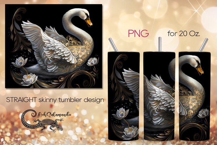 Swan | black & gold skinny tumbler Sublimation design PLUS3