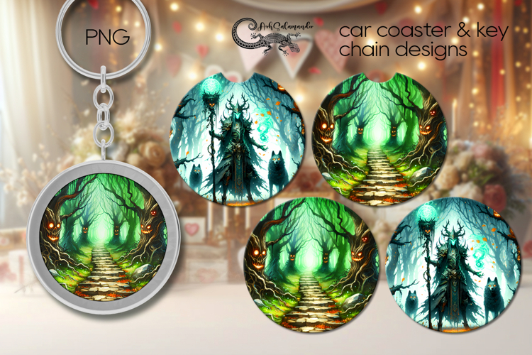 Halloween landscape | Car coaster & key chain design PL3