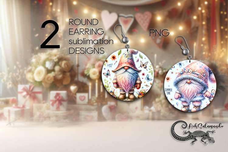 Summer Gnome | Sublimation round earring designs PL3