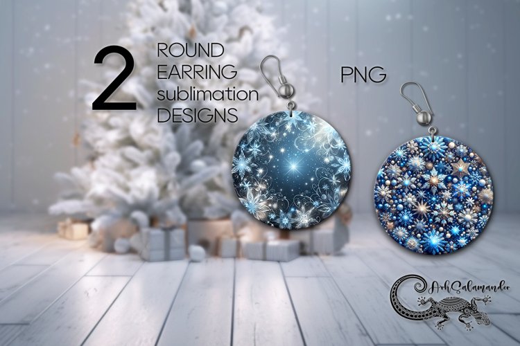 Christmas snowflake | xmas Round earring Sublimation design3