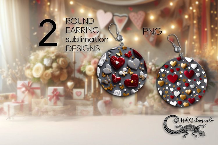 3d Valentine hearts | Red & grey Sublimation round earring