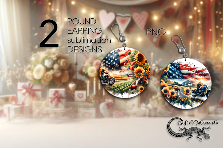Motorcycle patriot | 2 bike Sublimation round earrings PL3