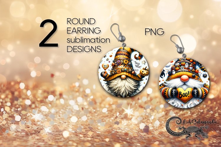Halloween gnome | 2 Sublimation round earring design PLUS3