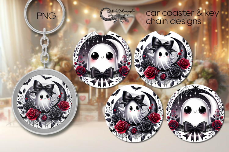 Funny ghost | Halloween Car coaster & key chain design PL3