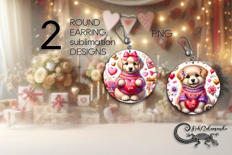 Valentine puppy | Round Earring Sublimation design P