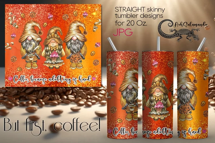 Coffee gnome | Skinny tumbler Sublimation design PLUS3