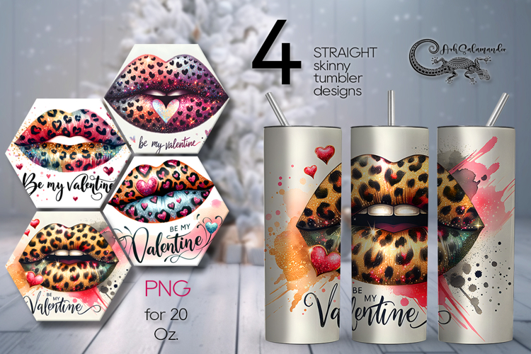 Valentine lips | 4 Skinny tumbler sublimation designs