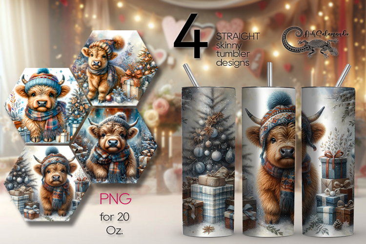Christmas cow | 4 retro xmas Sublimation Tumbler designs