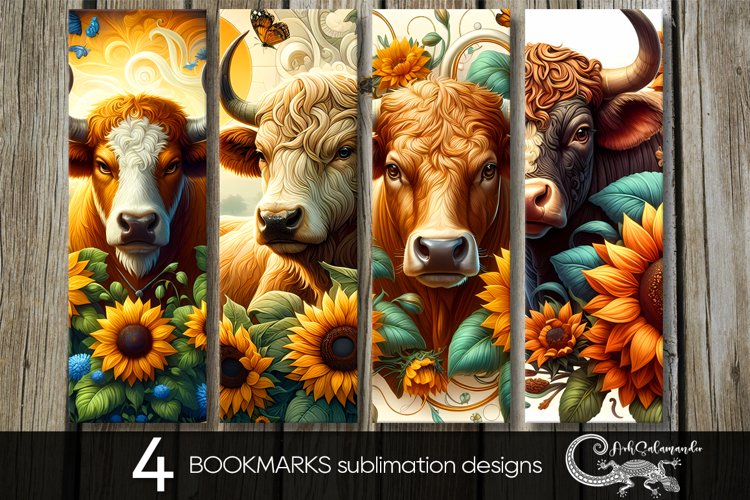 Sunflowers   cows | 4 bookmarks sublimation designs PLUS