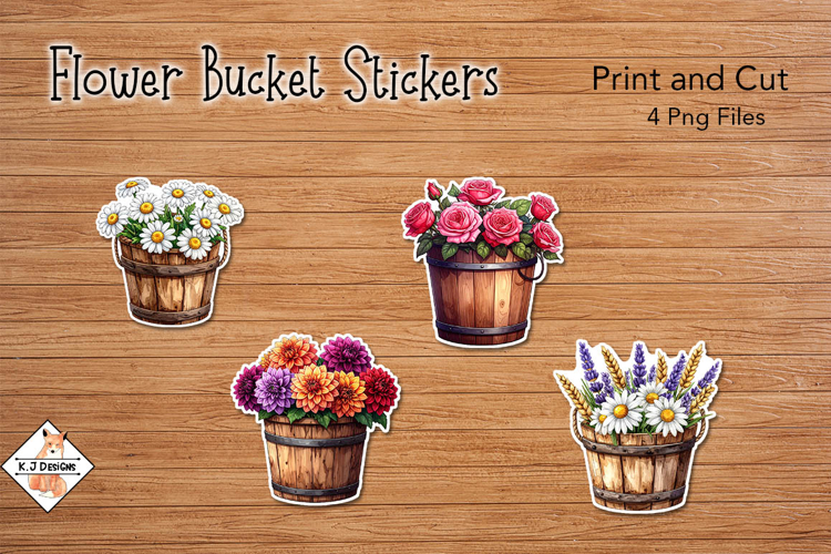 Flower Bucket Stickers | Print and Cut