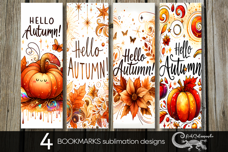 Hello Autumn | 4 fall bookmarks sublimation designs