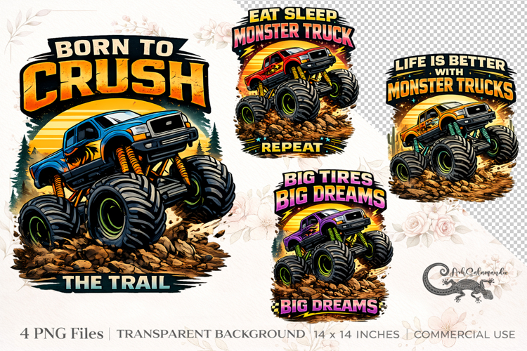 Monster Truck Boy Quotes Bundle | 4 PNG sublimation designs