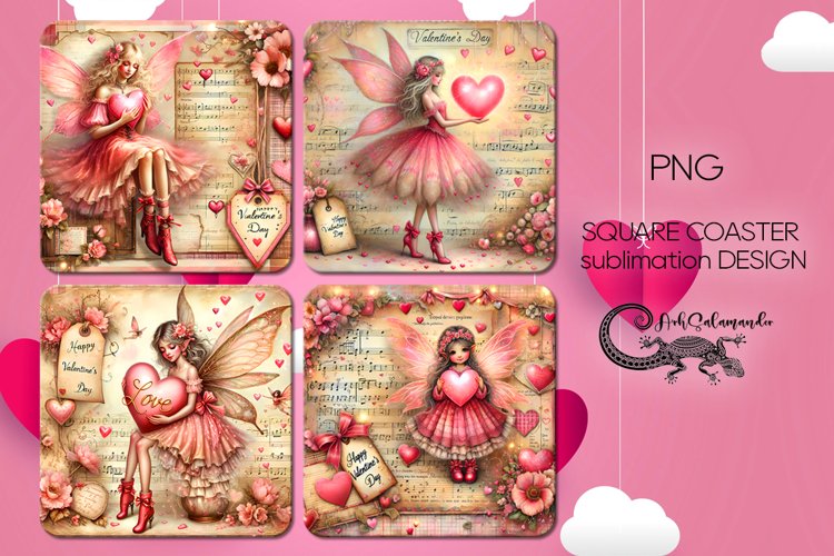 Love fairy | valentine square coaster sublimation design example image 1