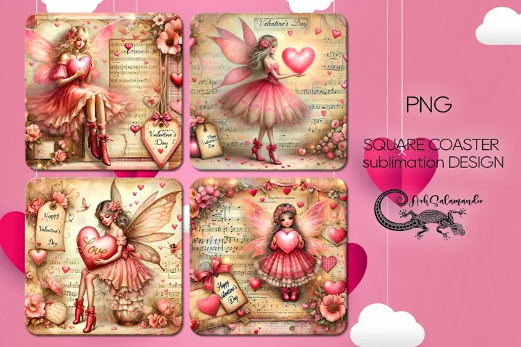 Love fairy | valentine square coaster sublimation design