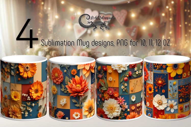 3D flowers | 4 Mug Sublimation designs