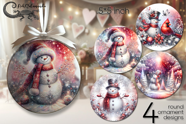 Cute Snowman | 4 retro Round ornaments sublimation P