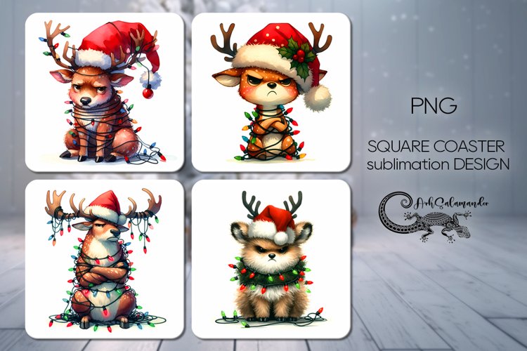 Christmas deer | 4 square coaster sublimation designs PLUS example image 1