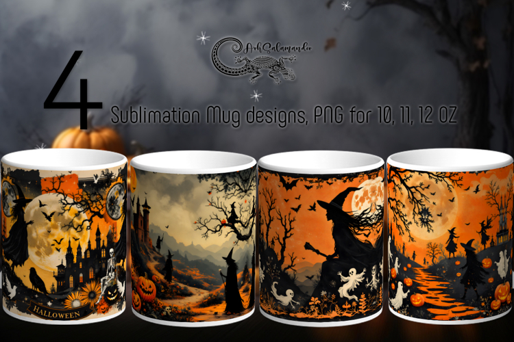 Retro Halloween | 4 Vintage Sublimation Mug designs PLUS