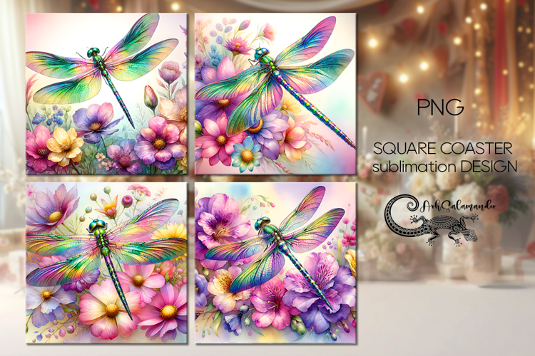 Spring dragonfly | 4 square coaster sublimation designs P