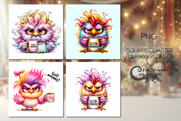 Good Morning | 4 square coaster sublimation designs PL