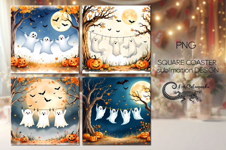 Cute ghost | funny Halloween square coaster sublimation PL