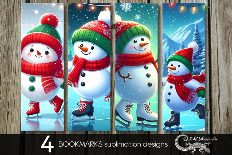 Christmas snowman | 4 winter Xmas bookmarks sublimation