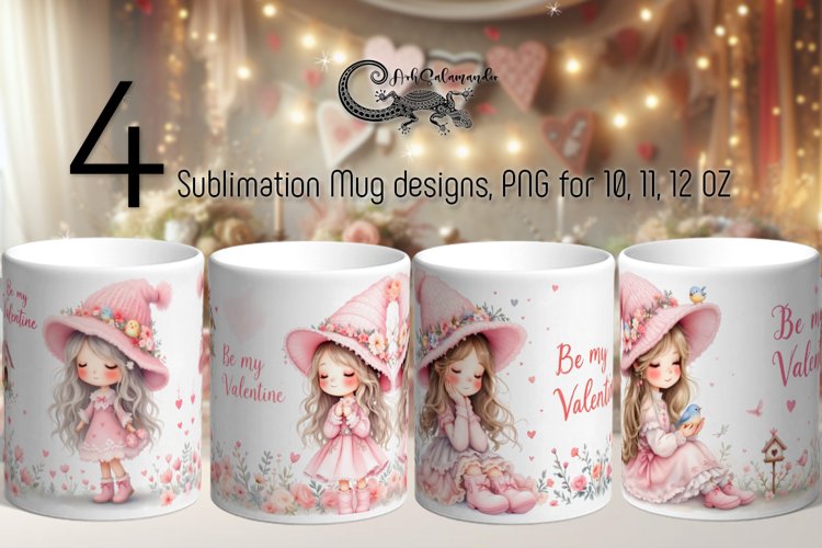 Be my valentine | 4 love girl mug sublimation designs example image 1
