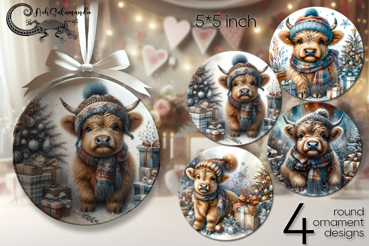 Christmas cow | retro round ornaments sublimation PL