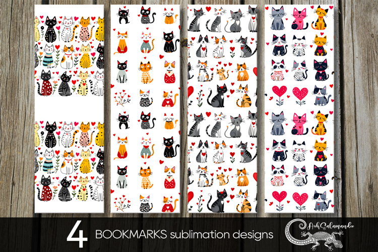 Valentine cat | 4 love bookmarks sublimation designs