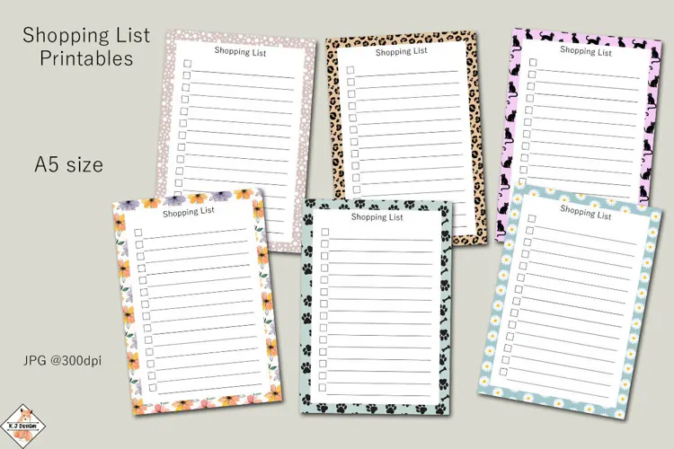 Shopping List Printables A5 size