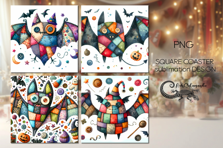 Halloween patchwork | 4 square coaster sublimation designs P