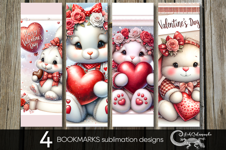 Valentine Rabbit | 4 love bookmarks sublimation designs